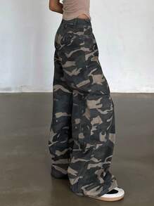 FRIFUL 女式宽松休闲迷彩工装牛仔裤 - 灰色 - 查看 1