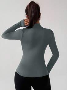 DAZY Sports Running Yoga Slim Fit Long Sleeve Jacket - Dark Grey - View 2