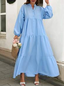 EURMUSE Leisure Solid Color Lantern Sleeve Dress Spring Dresses For Women - Baby Blue - View 4