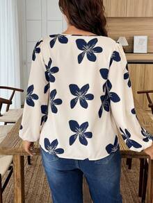 Weeklong Plus Size Elegant Floral Print Tie Front Shirt Fall Cloth For Women