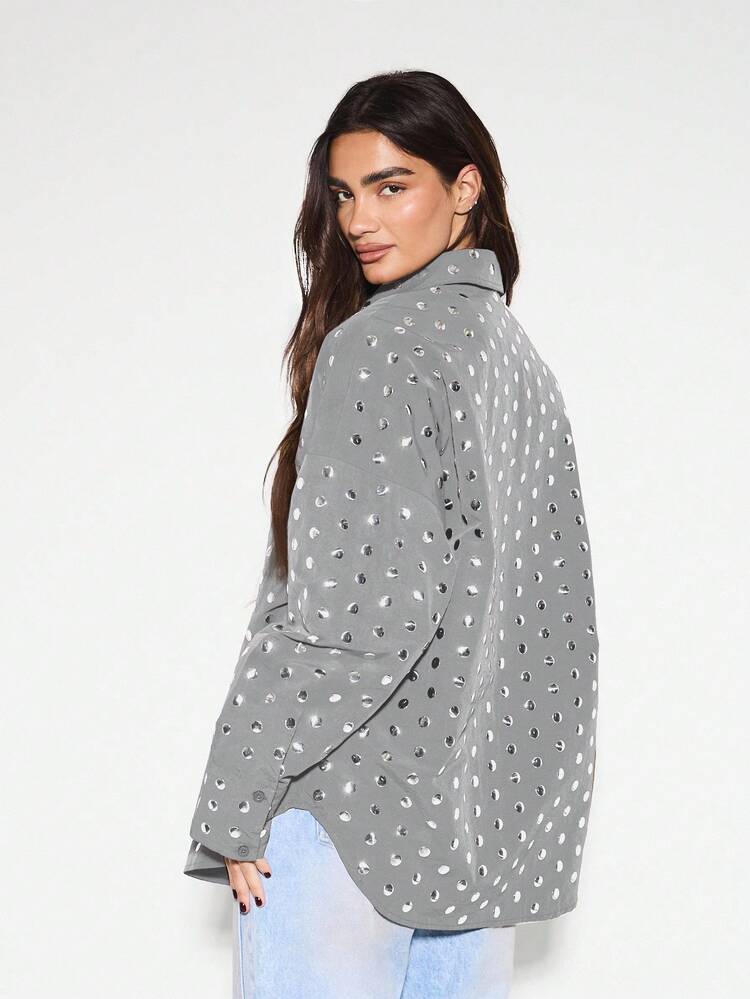 KIZN Studded Button Down Shirt With Pearl Effect Pattern