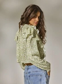 Aralina Fall Winter Western Ruffle Floral Print Boho Style Cute Going Out Office Top And Country Concert And Teacher - Multicolor - View 2