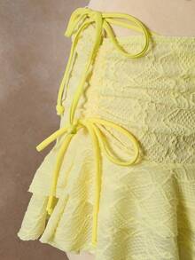 SHEIN Swim 2pcs/Set Women's Sweet Ruffled Bikini & Lace Skirt Beach Vacation Set - Yellow - View 6