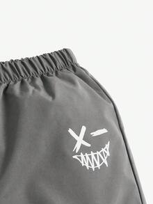 SHEIN Woven Young Boy Cartoon Print Cargo Pocket Casual Pants - Dark Grey - View 4