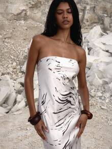 MUSERA 动物纹直筒无肩带缎面长裙，适合夜晚外出、生日等场合，优雅迷人，秋季、春夏、假期、毕业典礼等场合皆宜。 - 彩色 - 查看 2