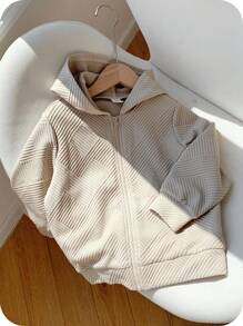 SHEIN 1pc Young Boys' Casual College Style Textured Fabric Zip Up Jacket, Suitable For Autumn And Winter School Fall - Apricot - View 6