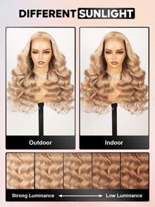 ALL READY WIG 灰蜜金色升级版 13x6 无胶蕾丝前假发 波浪卷发 雷米真人发假发 预剪耳到耳蕾丝假发 皮肤融化 女士适用 - S613/Yellow - 查看 11