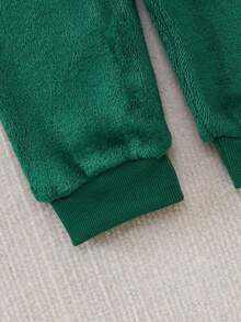 SHEIN 2pcs/Set Baby Boys Cute Bear Print Fleece Crew Neck Sweatshirt And Sweatpants Set, Autumn/Winter Fall - Olive Green - View 7