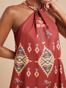 Travachic Vacation Woven Women's Geometric Print Pleated Halter Mini Dress Fall Outfits Women Winter Clothes For Women Halter Neck Dress For Women Juneteenth Dress Scarf Dress Havana Nights Outfit Printed Halter Dress,Casual Woman Style, Fall Outfits For Women, Chic Autumn,Going Out Outfit,Elegant Outfits,Country Style For Women, Beach Wedding Guest Dress,