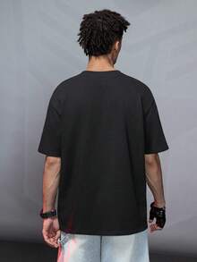 Transformers X SHEIN Herren T-Shirt mit Buchstaben- und Roboter-Grafik, Rundhalsausschnitt, Kurzarm - Schwarz - Übersicht 2