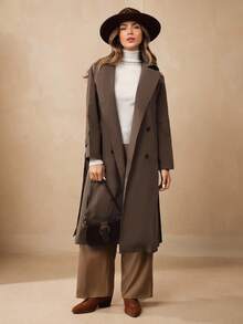 Wildy Women's Fall Black Y2k Solid Color Simple Daily PU Trench Coat Jacket - Mocha Brown - View 6