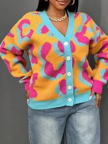 Slaydiva 豹纹宽松圆领长袖女式毛衣，冬季 - 彩色 - 查看 6