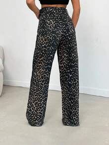 EURMUSE 100% Cotton MID RISE WIDEEG CUT LEOPARD PETITE JEAN - Multicolor - View 2