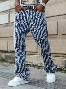 PAVTROS Manfinity Streetrush Men's Jacquard Straight Leg Flare Wide Leg Jeans