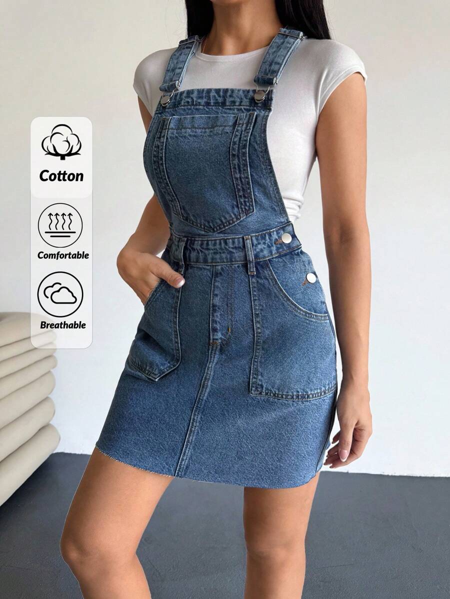 EURMUSE WOMEN MINI SALOPET DRESS BLUE WASH CASUAL Western Dresses For Women Woman Easter Dress - Medium Wash - View 1