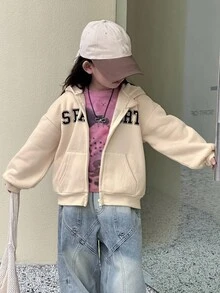 DAZY Young Girls Hooded English Text Korean Style Long Sleeve Sweatshirt, Autumn/Winter - Apricot - View 3