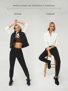 GLOWMODE Thin Polar Fleece Loose-Fit Cropped Drawstring Long Sleeve Jacket - Beige - View 2