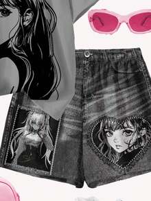 SHEIN Leap Crew Bộ 2 áo thun họa tiết tối giản màu xám than và quần short, phong cách anime dạo phố cho bé gái tuổi teen, họa tiết đen trắng cho bé gái, trang phục mùa hè, thoải mái dễ chịu, nhiều lớp quần áo mùa thu cho bé gái tuổi teen, bé gái sành điệu, trang phục thường ngày, quần áo họa tiết trẻ em, trở lại trường, quần áo mùa thu, tiệc chào đón - Nhiều màu - Xem 4