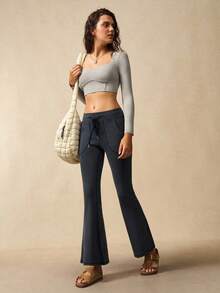 VARSIVA 女式圆领短款紧身长袖运动T恤长袖短款上衣灰色 - 灰色 - 查看 8