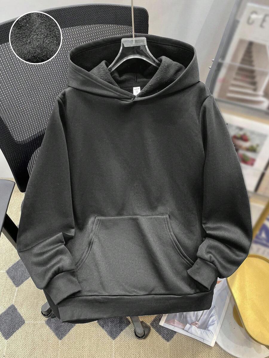 SHEIN 青少年男童休闲宽松舒适百搭纯色卫衣,纯色卫衣,卫衣,卫衣,冬季,秋季,所有款式,秋季上衣 - 深灰色 - 查看 1