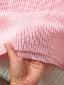 SHEIN Tween Girl Casual Round Neck Long Sleeve Hollow Bow Knit Sweater, Autumn/Winter Fall - Baby Pink - View 5