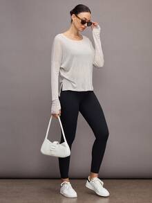 Activina Leggings sin costuras de cintura alta de unicolor para mujer - Negro - Ver 2