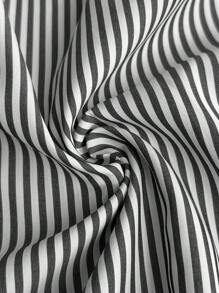 Elaquor 大码女式条纹荷叶边前系带灯笼袖衬衫和半裙两件套 - 黑與白 - 查看 8