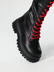 ROMWE Goth 女士及膝靴 时尚系带厚底粗跟女靴