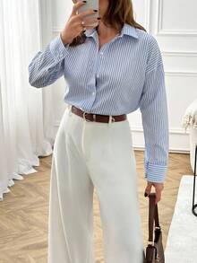 EURMUSE Casual & Comfortable Commuting Striped Long Sleeve Shirt - Multicolor - View 5