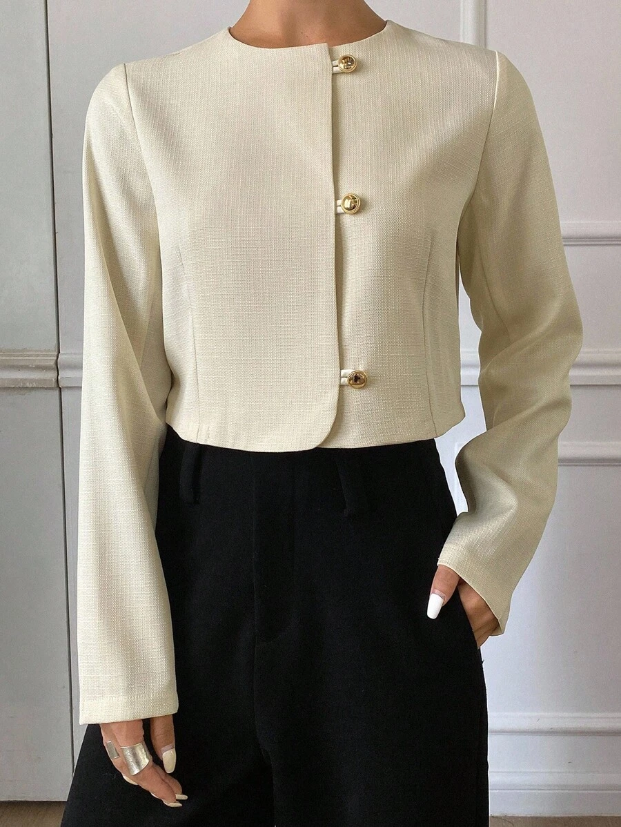 Livesso 女士新款常规款短夹克，秋季 - 杏色 - 查看 1