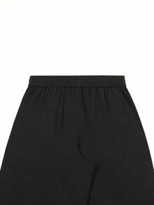 Claim Dot 男士宽松直筒休闲裤，亚麻松紧腰长裤，秋季 - 黑色 - 查看 5