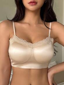 DAZY Lace Patchwork Slight Push-Up Adjustable Spaghetti Strap Women Bra