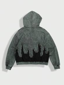 Street Life Men's Fashionable Vintage Washed Color Block Hoodie Sweatshirt - Grey - View 2