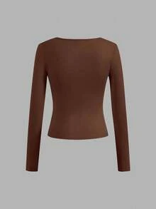 SHEIN Essnce 4pcs/Set Casual Solid Color Versatile Crew Neck Long Sleeve T-Shirts For Women, Suitable For Spring & Autumn,Fall - Multicolor - View 9