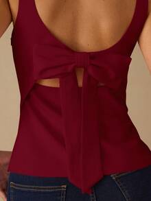 Enchnt Canotta da donna romantica e lussuosa in velluto con decorazioni di strass e fiocco sulla schiena, elegante e alla moda per feste, appuntamenti, vacanze, lauree, uscite, Ognissanti e Natale, autunno, Capodanno