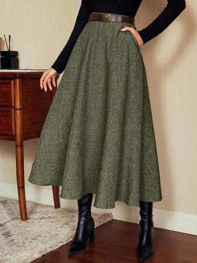 Vintamour Vintage Elegant Women High Waist Skirt With Pockets, Loose A-Line Skirt, Casual/Work Wear Christmas Skirt Party Skirt New Year Eve Thanksgiving Holiday Skirt, Spring