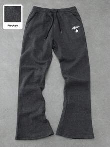 Manfinity EMRG 1pc Men's Loose Straight Wide-Leg Sweatpants, Fleece Fabric, Star Embroidery Pattern, Casual Daily Wear, Suitable For Autumn/Winter, Streetwear Style, Great Gift For Husband, Boyfriend, Friends Flare Sweatpants Fleece Sweatpants Men Flared Sweats Flocked Sweatpants Bootleg Sweatpants Grey Sweatpants Mens Flared Sweats Flared Sweatpants Men Flare Sweat Pants Classic Wear Best Style 1979 Sweatpants Pro Club Sweat Pants