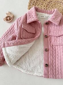 SHEIN 女婴可爱百搭粉色保暖长袖风衣，秋冬季