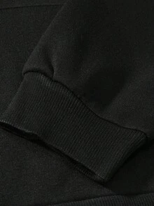 SHEIN Cottnline طقم هوديي وبنطلون رياضي من القطن الخالص 100% للرجال، طباعة إنجليزية بسيطة - الأسود - مشاهدة 6