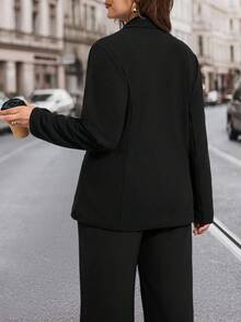 SHEIN Clasi 大码女士优雅黑色修身西装外套，适合办公室和通勤穿着，秋冬季女士西装外套 - 黑色 - 查看 2