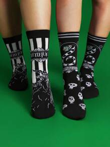 Beetlejuice X SHEIN 女士中筒袜 - 彩色 - 查看 12