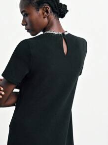 Maija Abito corto elegante da donna con colletto e tasche con strass, adatto per la stagione delle feste di inizio autunno, stile moderno 2025 - nero - Visualizzare 7