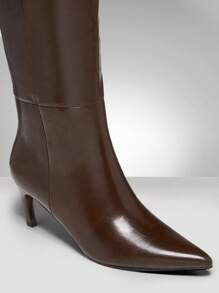 SHUZIA Women Everyday Basic Minimalist Comfortable Zip-On Knee-High Heeled Boots For Christmas - Chocolate Brown - View 7