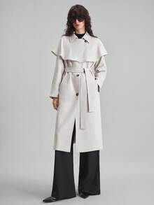 Ontre Abrigo de trinchera de unicolor casual y de oficina para mujer, de estilo urbano moderno y de negocios, de alta calidad y material, con un estilo sofisticado, sencillo y fresco, discreto y duradero, versátil y adecuado para todos, elegante y de estilo antiguo, ideal para cruceros en otoño/invierno - Marrón - Ver 1