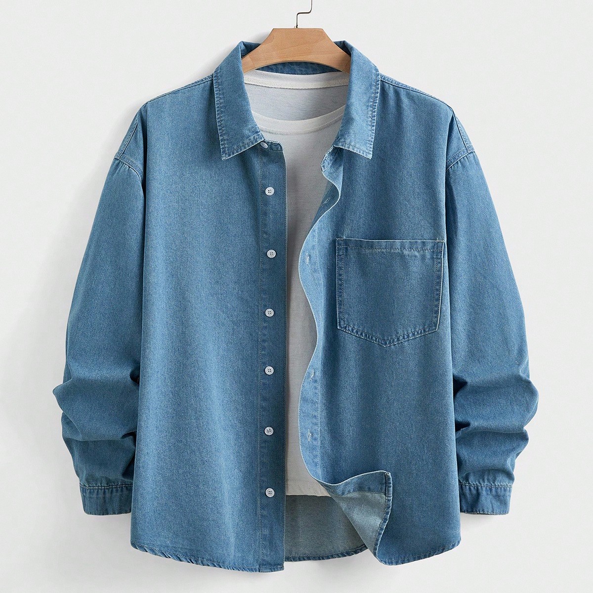 Chaqueta vaquera casual de manga larga con bolsillo y abotonadura sencilla para hombre de talla grande, vacaciones, regalos del Día del Padre