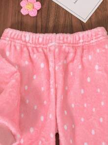 SHEIN 2 件女婴秋冬羊毛狐狸印花圆领运动衫和波尔卡圆点修身裤套装，适合幼儿的可爱休闲保暖服装 - 粉色 - 查看 6