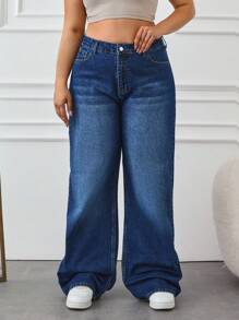 EURMUSE 100%Cotton LOW WAIST WIDELEG DARK WASH - Dark Wash - View 6