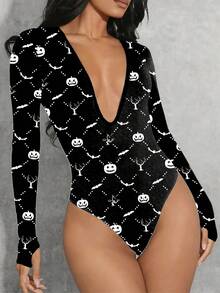 SHEIN Sexy & Fun Halloween Themed Bodysuit For Women Fall Cloth For Women - Multicolor - View 1