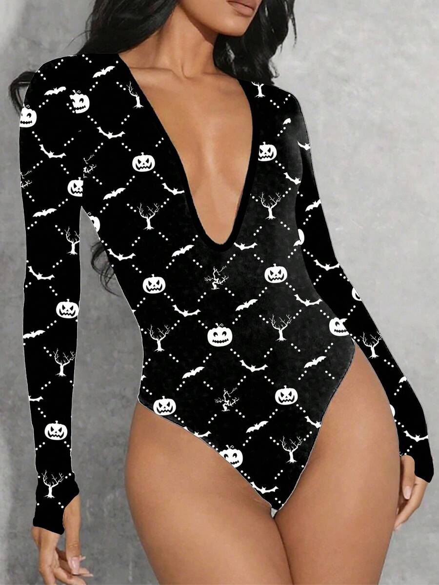 SHEIN Sexy & Fun Halloween Themed Bodysuit For Women Fall Cloth For Women - Multicolor - View 1