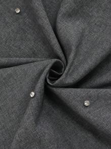 Modelyn Große Größen Faux-Leinen Strass Dekor Elastischer Bund Romantischer eleganter A-Linien Rock für Damen - Grau - Übersicht 3